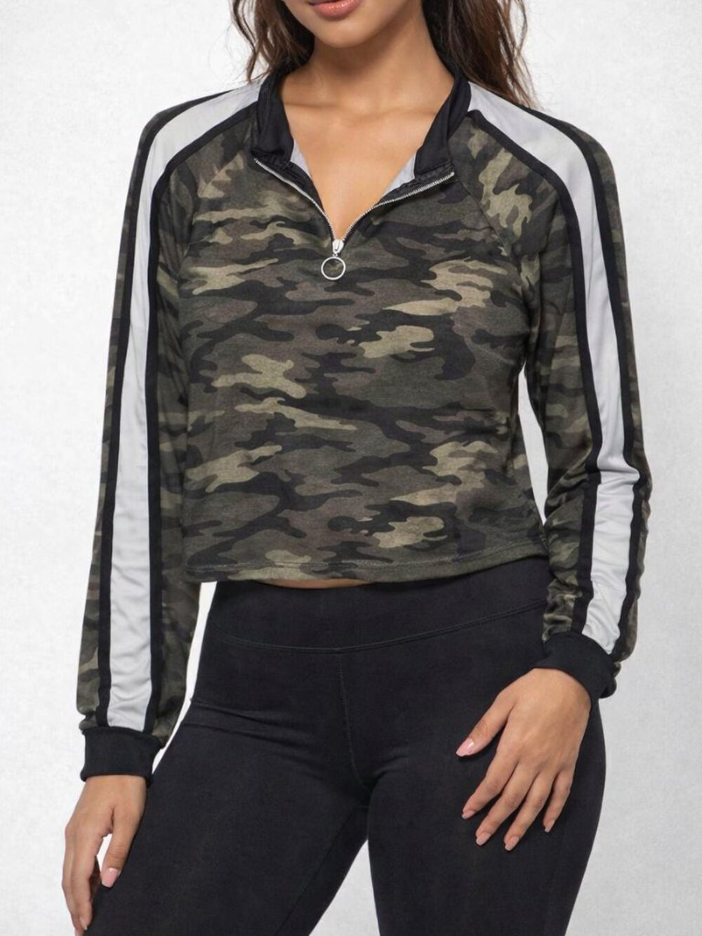 Camo Half Zip Long Sleeve Top Shirt Tee Size L